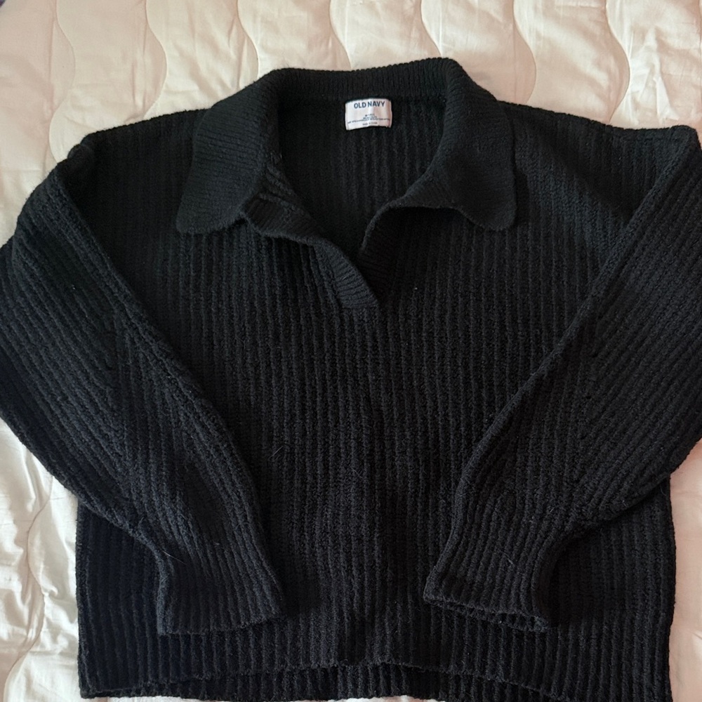 Old Navy Women's Ribbed Black V-Neck Sweater